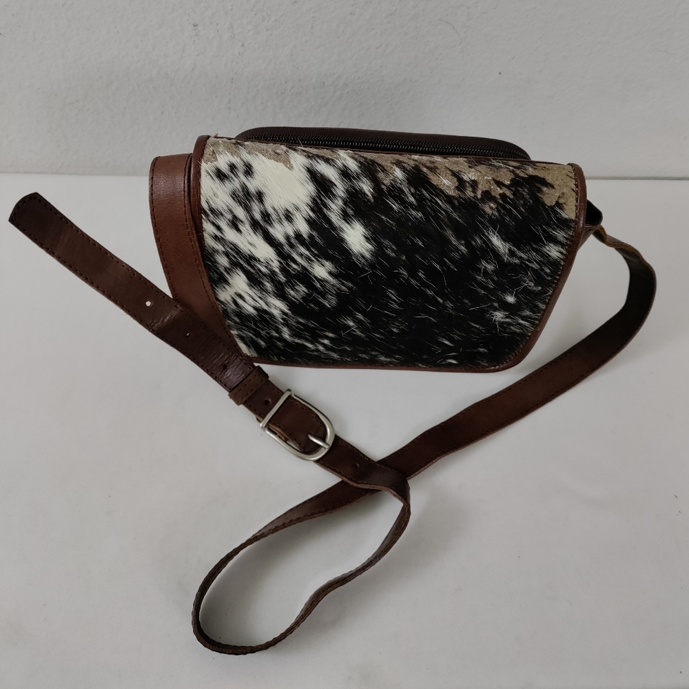 Leaders In Leather Vntg Tooled Leather Pony Hair Flap Messenger Crossbody Bag - Picture 7 of 16